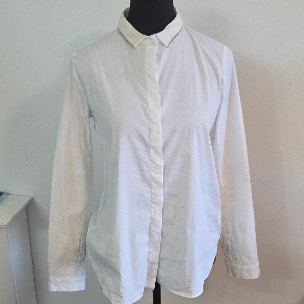 Fabiana Fillipi blouse with contrast collar and Diamante trim Sz IT40/US 4
